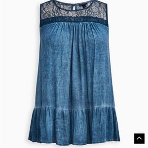 NWT Torrid Gauze Lace Trim Tank - Blue Size 00 M/L